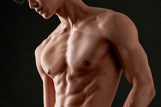 ストイックに鍛錬した男性の引き締まった腹筋とたくましい胸筋