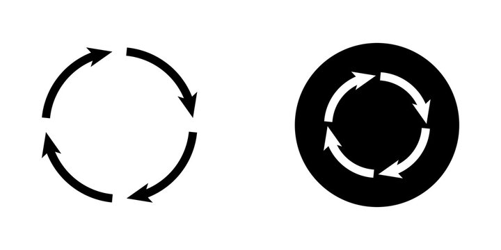 Black circular arrow icons for refresh reload or recycle symbols in a clean flat design style