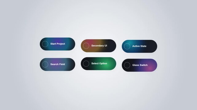 Modern user interface elements with colorful buttons and text labels on light gray background