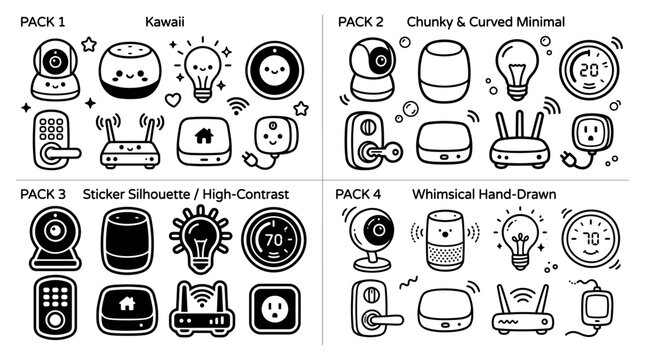 Versatile Smart Home Device Icons Set in Multiple Vector Art Styles