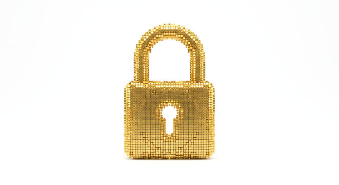 Golden padlock icon representing digital security and cybersecurity