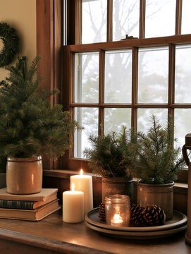 Primitive Christmas vignette on window sill