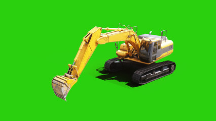 Heavy Tracked Excavator Digging with Bucket on Green Screen, Animated Hydraulic Arm and Construction Machinery. 3d rendering. © 3D motion