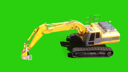 Heavy Tracked Excavator Digging with Bucket on Green Screen, Animated Hydraulic Arm and Construction Machinery. 3d rendering. © 3D motion