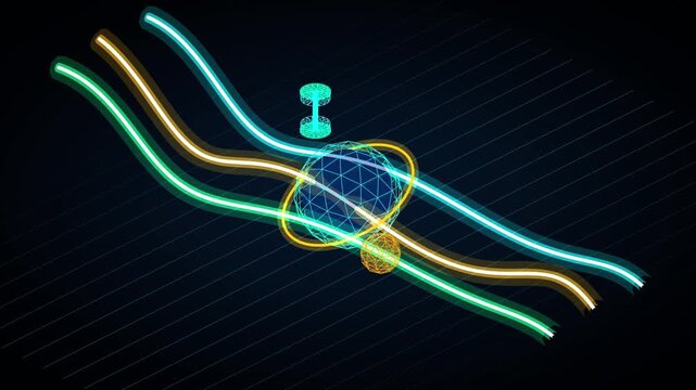 Isometric Cyber Sport Wireframe Scene with 3D Neon Waves and Globe Loop