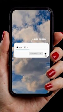 Hand holding smartphone social media vertical