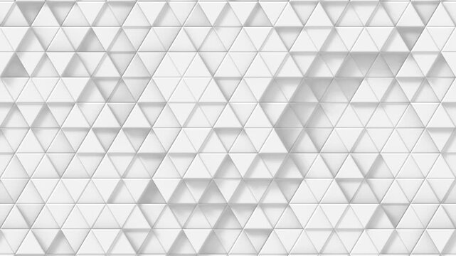 White geometric triangles shifting in depth, loopable minimalist 3D pattern with moving shadows