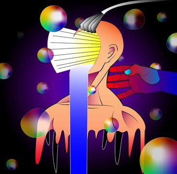 Procrastinar- ilustraci&oacute;n digital burbujas mentales y lluvia de ideas que nos hacen perder en el d&iacute;a cotidiano.