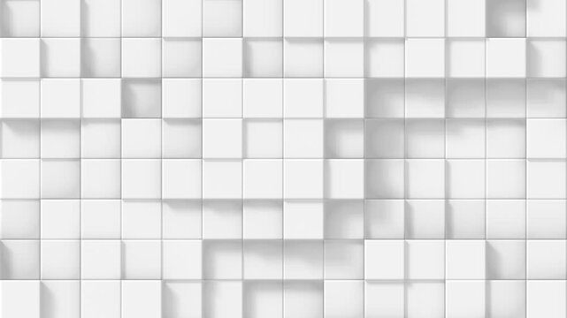 White 3D cubes shifting depth, dynamic geometric shadows, abstract clean minimalist design