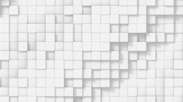 White 3D cubes shifting depth, minimalist geometric pattern, clean abstract background