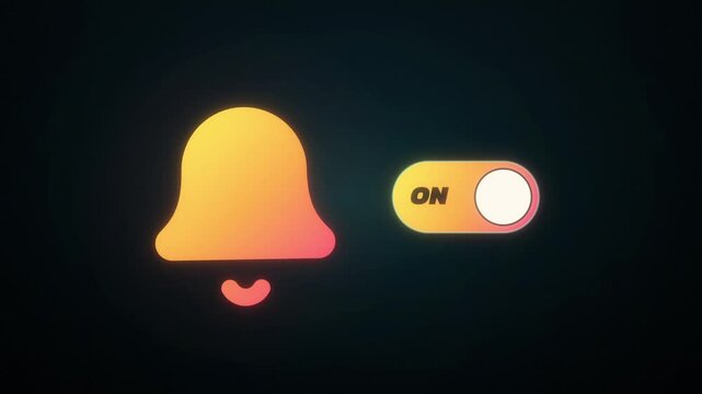 Notification bell icon and toggle switch turning on and off, glowing UI animation, seamless loop