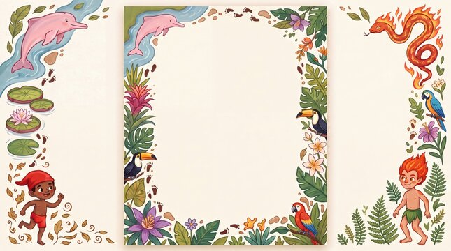 Triptych of Decorative Borders with Tropical and Aquatic Themes