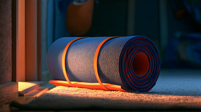 Bouldering Pad Glowing Softly Rolled Up Beside A Gym Entrance
