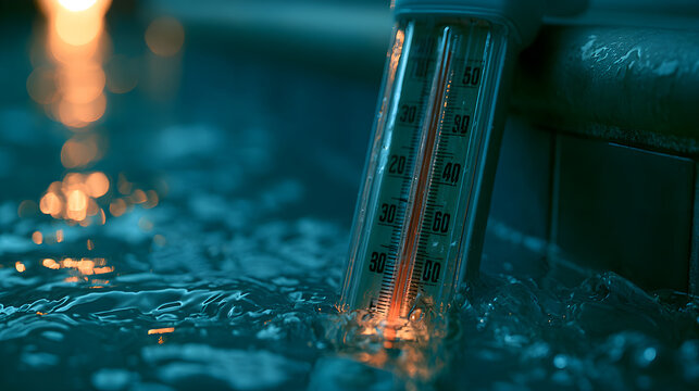 Cold Plunge Tub Thermometer Glowing Softly Reading A Chilled Temperature