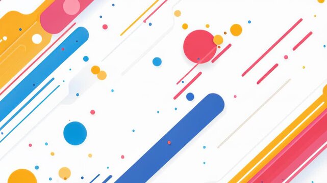 Dynamic Geometric Background: A vibrant composition featuring abstract geometric shapes, including rounded rectangles and circles, in cheerful colors like yellow, blue, pink, and orange.