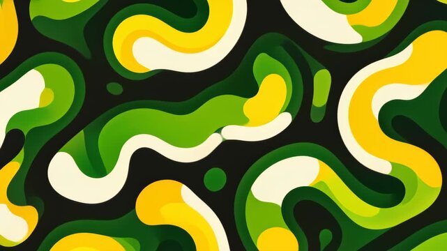 Abstract Organic Flow: A vibrant and fluid abstract design featuring organic shapes in shades of green, yellow, and cream against a dark background.