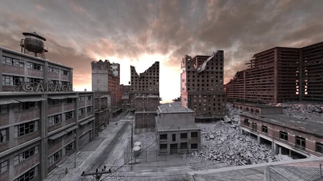 荒廃した街の風景　3DCGレンダリング
