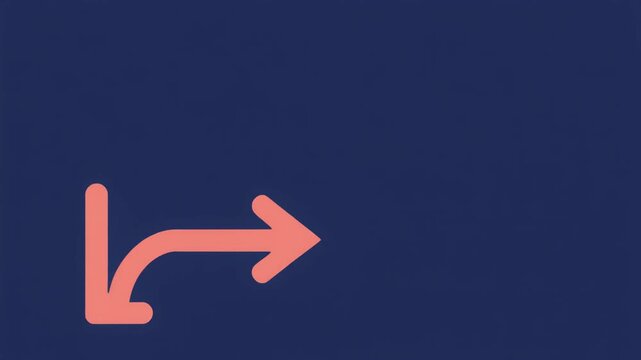 Coral Curved Right Arrow Forming from an L Shaped Base on Navy