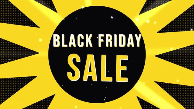 Black Friday Sale Bold Text on Yellow Sunburst Loop