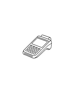 POS terminal credit card reader line art icon. Cashless payment, terminal machine, and financial transaction concept.