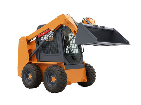 Orange construction skid steer loader heavy equipment as isolated on transparent background
