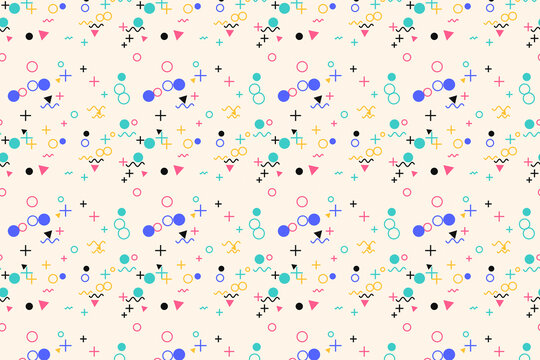 Memphis style 80s 90s geometric seamless pattern with colorful shapes