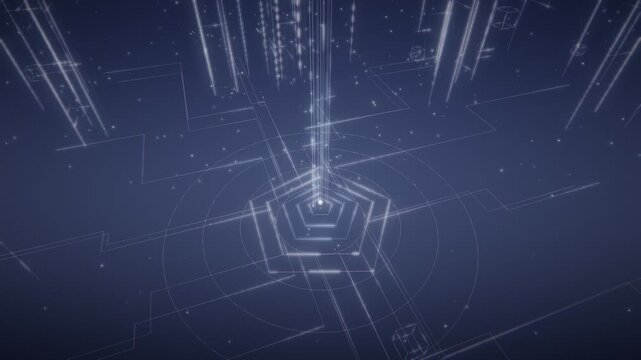 Abstract 3d digital technology background with glowing blue circuit lines and vertical light streaks