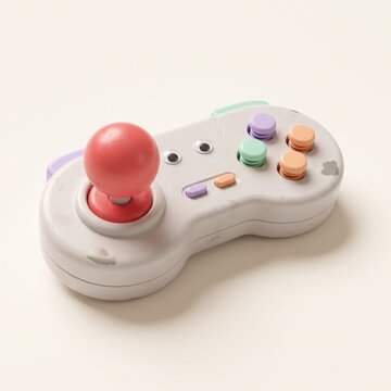 3D illustration of a playful retro-style game controller toy with googly-eye accents.