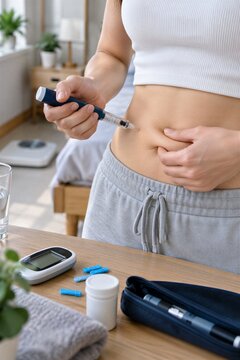 Patient self-administering subcutaneous insulin injection into the abdomen for diabetes management, highlighting daily medical treatment and care.