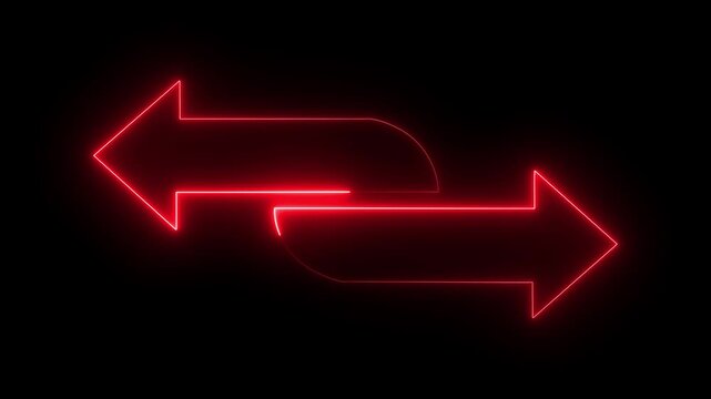 Glowing neon Abstract double arrow icon with left and right side animation black background 4k video.