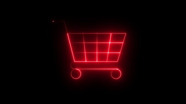 Glowing neon shopping cart icon animation. Shopping cart icon, shopping trolley sign,
