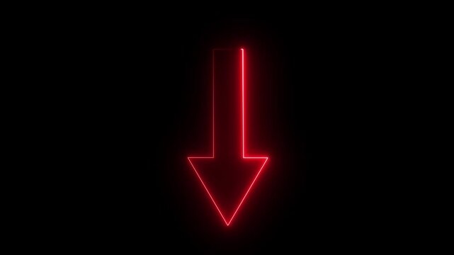 Animation Arrow Down Symbols on Black Background. Animated red arrow from top to bottom. motion graphic of a neon arrow concept.