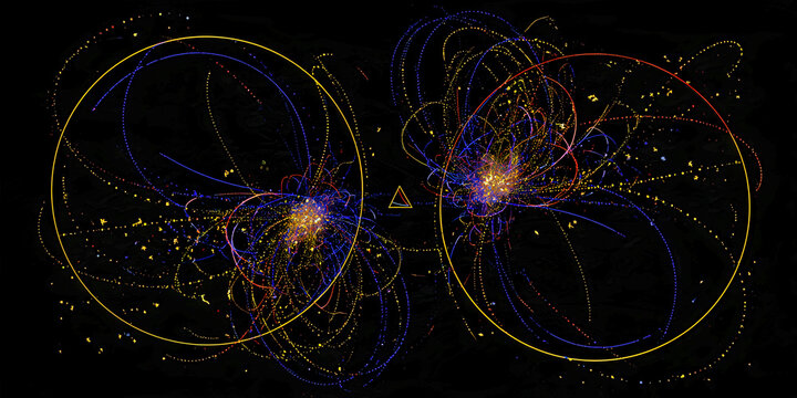 Abstract Orbital Particle System with Chaotic Cosmic Motion Trails, ai generated.