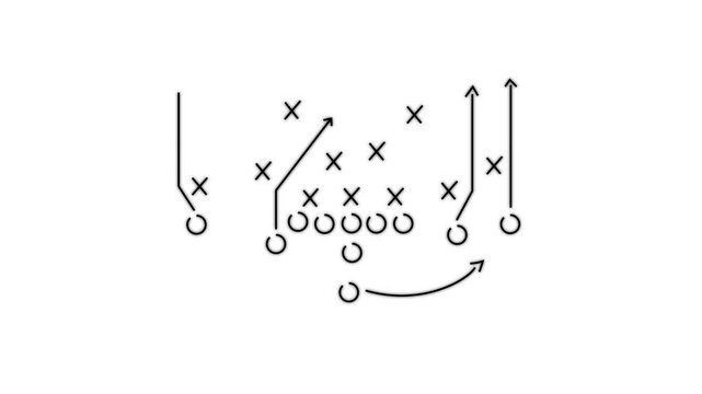 Scheme of football game on chalkboard background. Four verticals. American football playbook for college. motion graphic of a game concept. 4k video