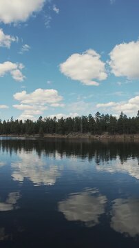 Vertical View Of Woods Canyon Lake In Arizona With Reflections & Kayaking 