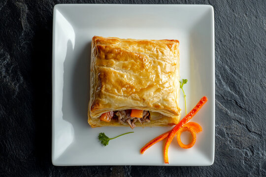 Pastel criollo elegant plated, uruguayan pastry refined