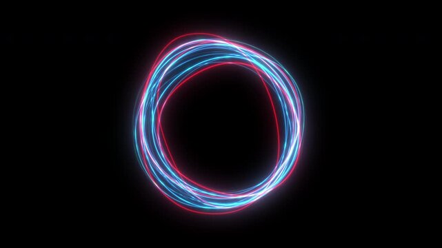Modern abstract elegant glowing blue, red and white lines looping effect - looping motion background of neon lines