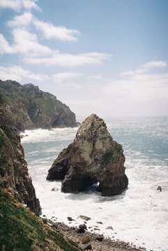 Atlantic Waves Crashing Against Rocky Sea Stack at Cabo da Roca, Portugal
