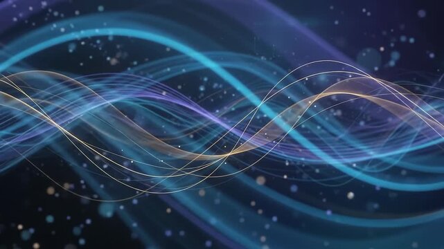 Abstract Dynamic Waves and Light Trails in Futuristic Digital Landscape