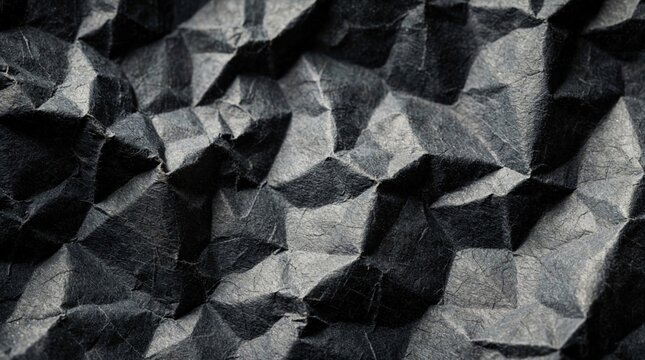 Abstract dark gray background with rough crumpled paper texture. Gritty halftone pattern shows distressed dither screen effect. Black monochrome surface features heavy grain noise, vintage comic