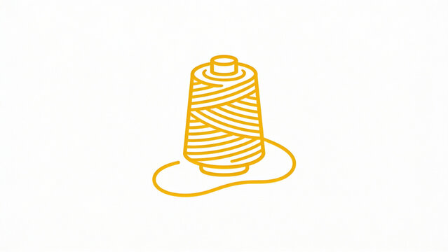 Yellow spool of thread with loose end on white background