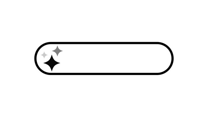 Animated AI search bar icon with pill shape and sparkle stars, minimalist black outline on white background, intelligent search input field concept, seamless loop. 