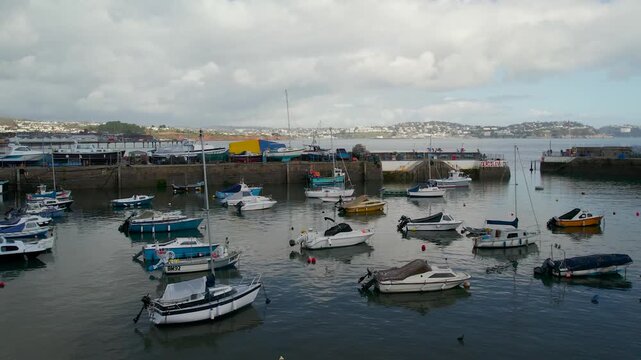 Paignton Harbour and South Quay from a drone, Paignton, Devon, England, United Kingdom