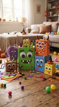 Cardboard box googly eye monsters kids party game