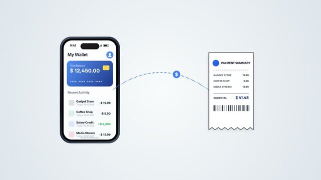Mobile Digital Wallet Payment Transfer to Receipt Illustration