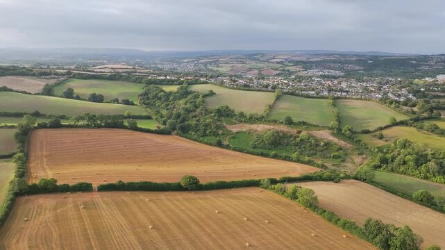 Colors of Fields and Farms over Torquay from drone, Torbay, Devon, England, United Kingdom