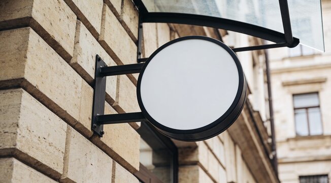 Round Blank Signage Mockup on a Stone Wall