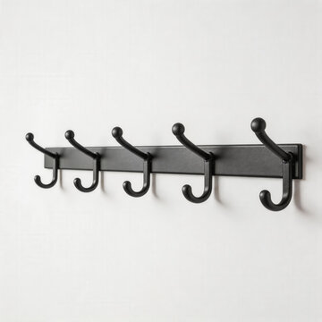 Black Metal Wall Mounted Coat Rack with Five Hooks