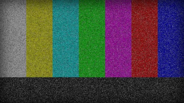 Analog television color bar test pattern with digital static and noise glitch effect