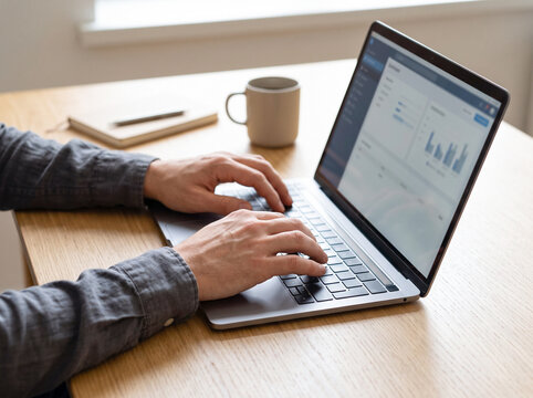 Remote Work Workspace with Laptop and Coffee Cup